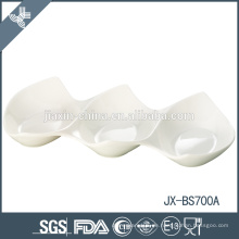 Weißes Porzellan dreiteilige Tablett, Keramik-Buffet Servierplatte, Rechteckplatte